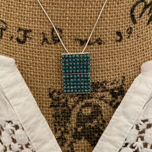 Rare Vintage Peter and Vivian Haloo Signed Sterling Silver and Turquoise Pendant